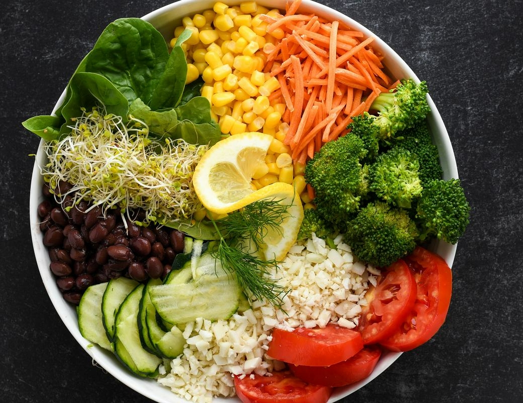 healthy salad bowl with greens